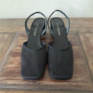 Yves Saint Laurent‎ black mesh slingback block heel sandals shoes women 8